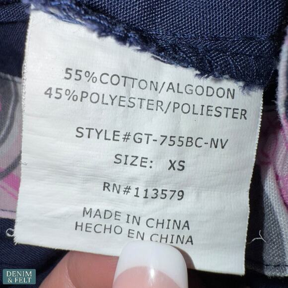 Green Town Navy Pink Ribbon Scrub Set Top & Pants XS Breast Cancer Awareness - Picture 12 of 13